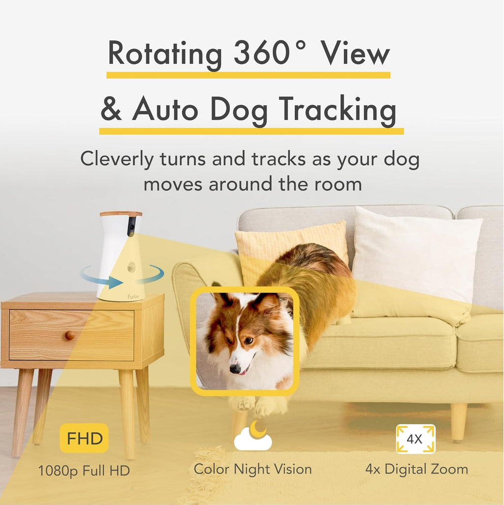 360° Cat Camera: See Your Cat from Anywhere | Rotating 360° Cat Tracking, Treat Toss, Color HD Night Vision, 2-Way Audio, Real-Time Notifications, Designed for Cats | Pet Camera w/Phone App