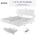 Allewie Upholstered Queen Size Platform Bed Frame with 4 Storage Drawers and Headboard, Square Stitched Button Tufted, Mattress Foundation with Wooden Slats Support, No Box Spring Needed, Light Grey