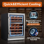 24'' Wine Cooler Refrigerator - 46 Bottle Wine Fridge Dual Zone with Modern Touch Intelligent Digital 40°-65°F Low Noise, Built in or Freestanding Wine Cooler for Home and Kitchen