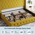 Allewie Queen Size Lift Up Storage Bed, Modern Wingback Headboard, Hydraulic Support, No Box Spring Needed, Light Beige