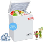 3.5 Cu.Ft Chest Freezer with a Removable Basket 7 Gears Adjustable Temperature Control(-18°F to -46°F), Deep Compact Freezer for Garage, Office, Basement, House, Kitchen, Shop, RVs-White
