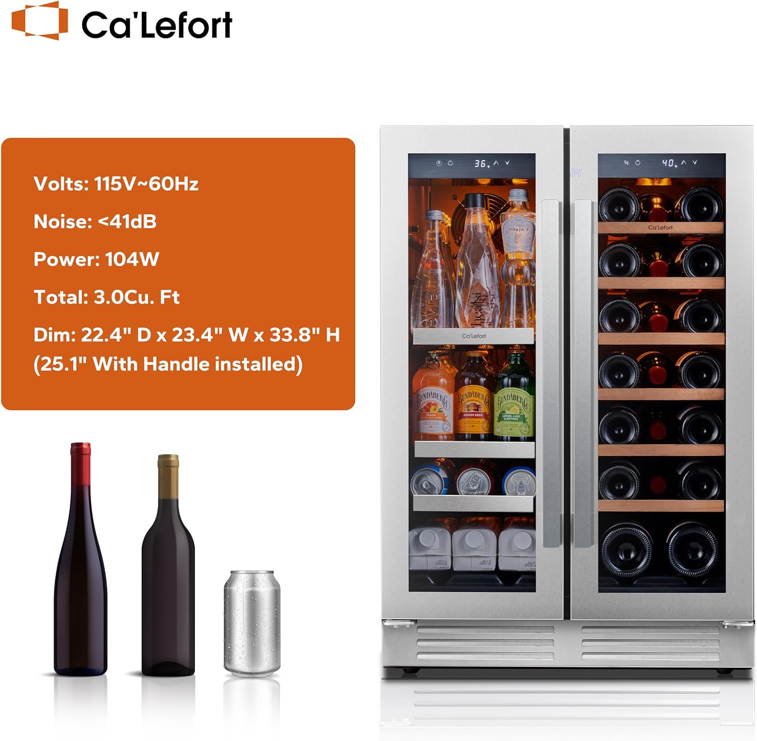 24'' Wine Cooler Refrigerator - 46 Bottle Wine Fridge Dual Zone with Modern Touch Intelligent Digital 40°-65°F Low Noise, Built in or Freestanding Wine Cooler for Home and Kitchen