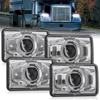 4x6 "Led Headlights 60W DOT Approved Hi/Lo Sealed Beam Rectangular headlights Replacement H4651 H4652 H4656 H4666 H6545 Compatible Kenworth Peter Bill Ford Freighter (silver, 4PCS)