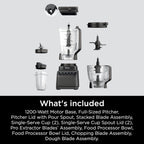 Mega Kitchen System, 1500W, 4 Functions for Smoothies, Processing, Dough, Drinks & More, with 72-oz.* Blender Pitcher, 64-oz. Processor Bowl, (2) 16-oz. To-Go Cups & (2) Lids, Black