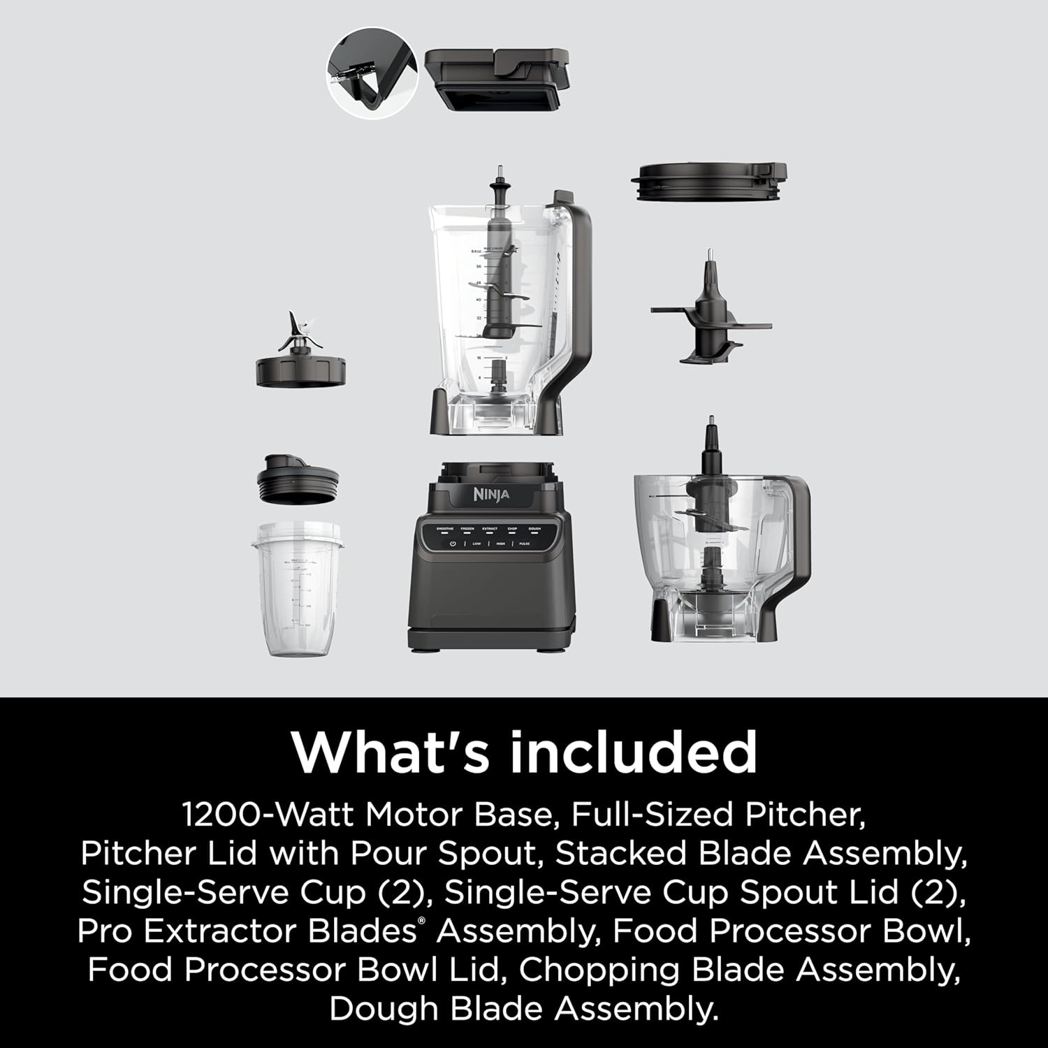 Mega Kitchen System, 1500W, 4 Functions for Smoothies, Processing, Dough, Drinks & More, with 72-oz.* Blender Pitcher, 64-oz. Processor Bowl, (2) 16-oz. To-Go Cups & (2) Lids, Black