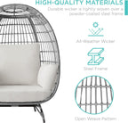 Best Choice Products Wicker Egg Chair, Oversized Indoor Outdoor Lounger for Patio, Backyard, Living Room w/ 4 Cushions, Steel Frame, 440lb Capacity - Ivory
