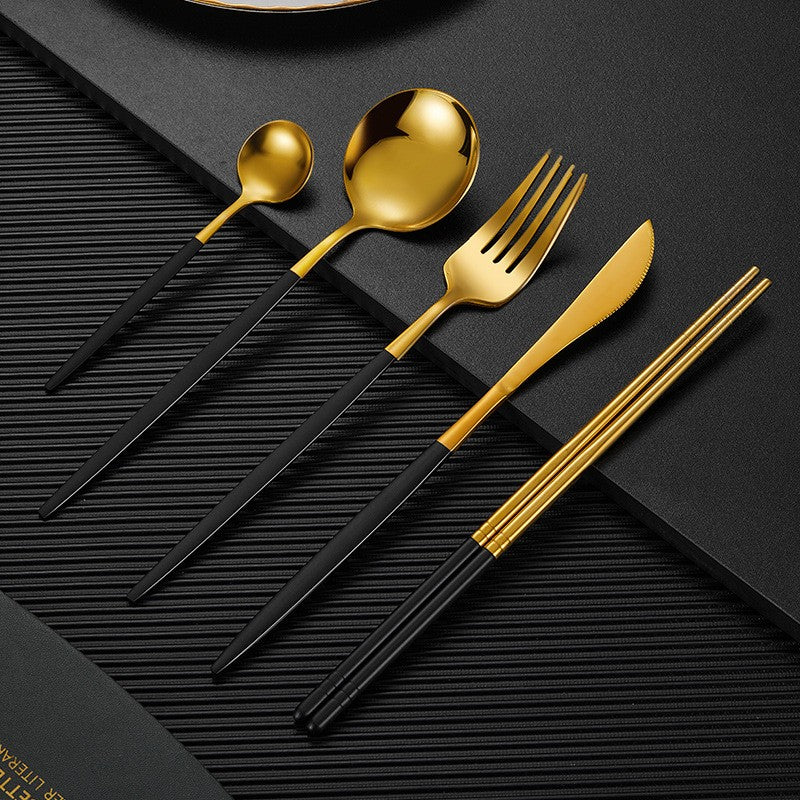 Nara Matte Black and Gold Cutlery Set - 18/8 Stainless Steel Modern Flatware Service for 5 - Onestopv