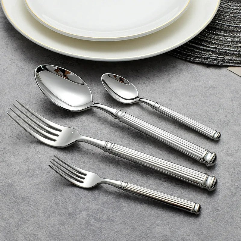 Imperium Roman Column Flatware Set - 18/8 Stainless Steel Vintage Embossed Cutlery Service for 6 - Onestopv