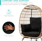 Best Choice Products Wicker Egg Chair, Oversized Indoor Outdoor Lounger for Patio, Backyard, Living Room w/ 4 Cushions, Steel Frame, 440lb Capacity - Ivory