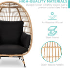 Best Choice Products Wicker Egg Chair, Oversized Indoor Outdoor Lounger for Patio, Backyard, Living Room w/ 4 Cushions, Steel Frame, 440lb Capacity - Ivory