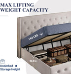Allewie Queen Size Lift Up Storage Bed, Modern Wingback Headboard, Hydraulic Support, No Box Spring Needed, Light Beige