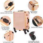 Medium Makeup Train Case with Code Lock, Lighted Mirror, Speaker Travel Cosmetic Organizer Box, Professional Artist Trolley Studio Free Standing Case