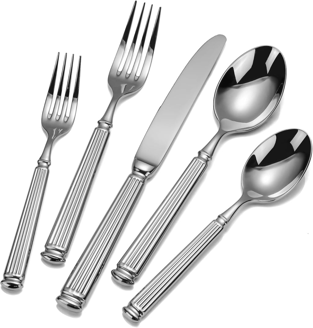 Imperium Roman Column Flatware Set - 18/8 Stainless Steel Vintage Embossed Cutlery Service for 6 - Onestopv