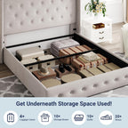 Allewie Queen Size Lift Up Storage Bed, Modern Wingback Headboard, Hydraulic Support, No Box Spring Needed, Light Beige