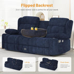 3 Seat Reclining Sofa with Storage Drawer USB Ports & Cup Holders Manual Couch