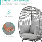 Best Choice Products Wicker Egg Chair, Oversized Indoor Outdoor Lounger for Patio, Backyard, Living Room w/ 4 Cushions, Steel Frame, 440lb Capacity - Ivory