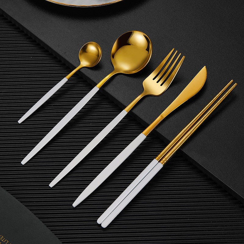 Nara Matte Black and Gold Cutlery Set - 18/8 Stainless Steel Modern Flatware Service for 5 - Onestopv