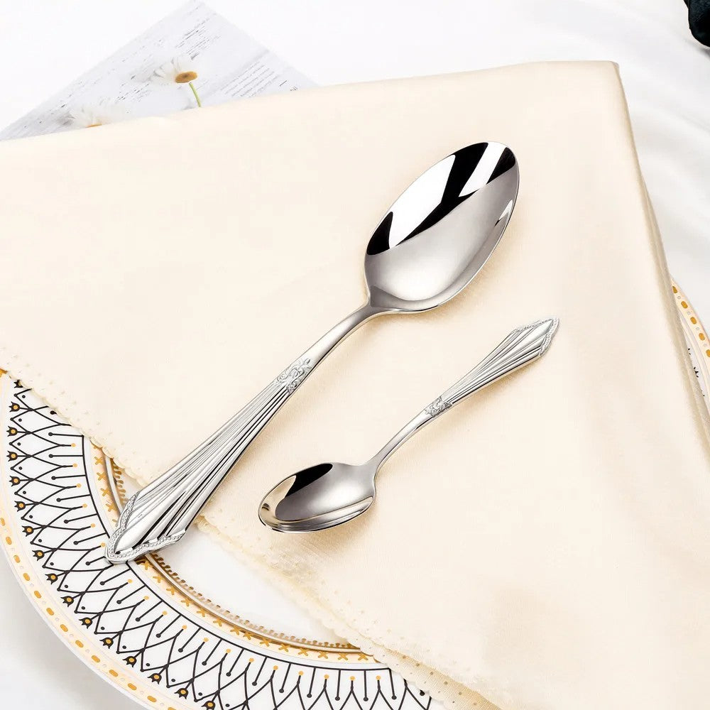 Baroque Silverware Set - 18/8 Stainless Steel Antique Detail Flatware Service for 4 - Onestopv