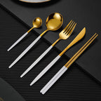 Nara Matte Black and Gold Cutlery Set - 18/8 Stainless Steel Modern Flatware Service for 5 - Onestopv