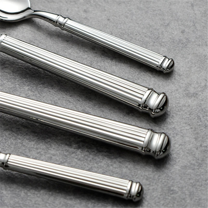 Imperium Roman Column Flatware Set - 18/8 Stainless Steel Vintage Embossed Cutlery Service for 6 - Onestopv