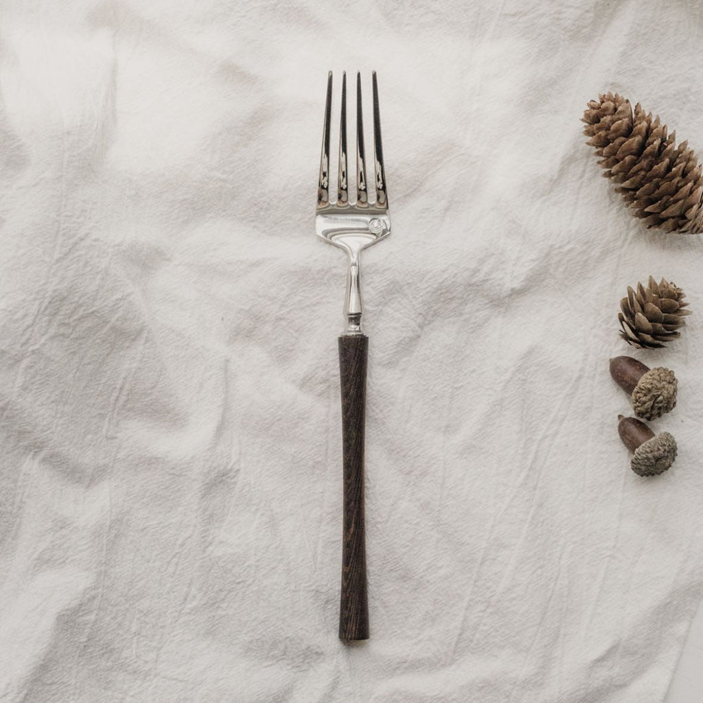 Vintage Walnut Wood Handle Flatware Set - 18/8 Stainless Steel Rustic Cutlery Service for 5 - Onestopv