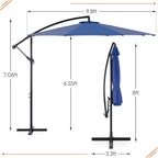 9.8FT Offset Patio Umbrella Hanging Cantilever Umbrella Outdoor Sun Shade with Easy Tilt Adjustment, 8 Ribs, UV Protection for Backyard, Lawn, Garden and Pool, Blue