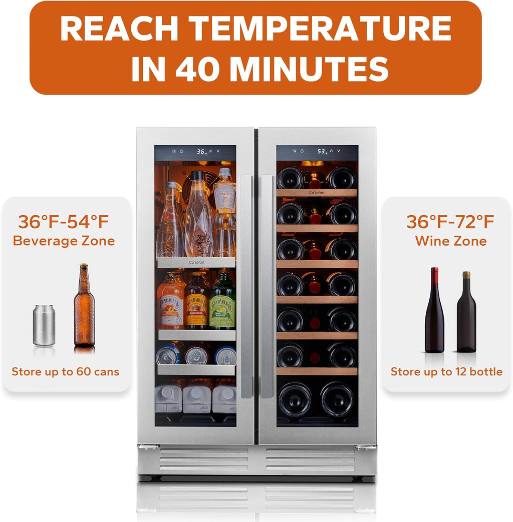 24'' Wine Cooler Refrigerator - 46 Bottle Wine Fridge Dual Zone with Modern Touch Intelligent Digital 40°-65°F Low Noise, Built in or Freestanding Wine Cooler for Home and Kitchen
