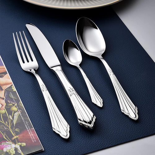 Baroque Silverware Set - 18/8 Stainless Steel Antique Detail Flatware Service for 4 - Onestopv