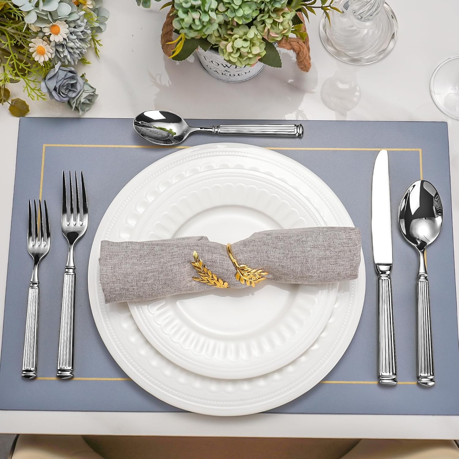 Imperium Roman Column Flatware Set - 18/8 Stainless Steel Vintage Embossed Cutlery Service for 6 - Onestopv