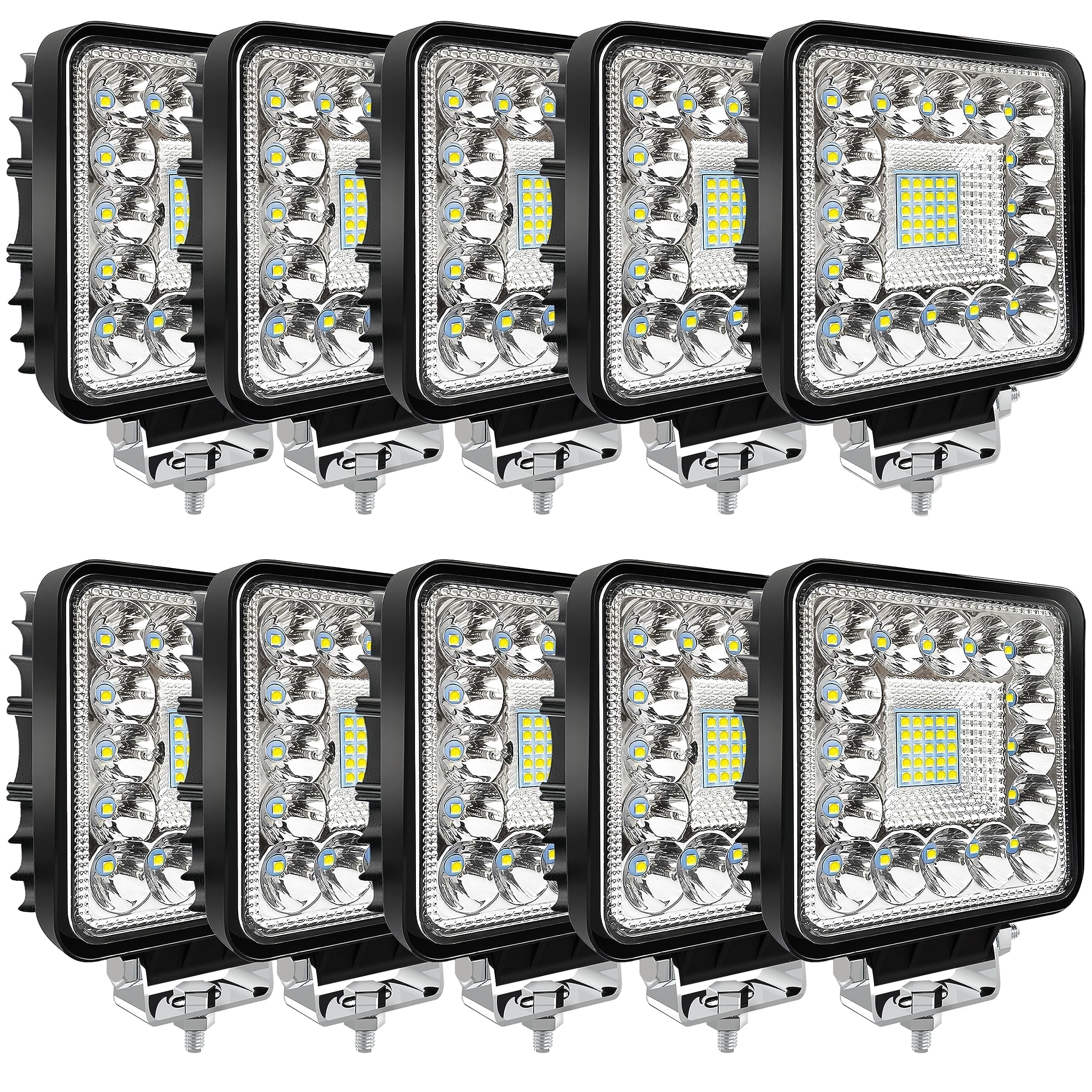 4-inch LED 120W 10000lm 12V 24V Truck ATV UTV RV RZR Boat Pickup Golf Cart Snow blower Square LED Off-road driving workplace Cube Light Pod, 10Pack