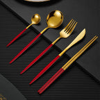 Nara Matte Black and Gold Cutlery Set - 18/8 Stainless Steel Modern Flatware Service for 5 - Onestopv