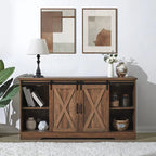 AMERLIFE Fireplace TV Stand with Sliding Barn Door for TVs up to 73", Farmhouse 63" Fireplace Entertainment Center with Storage Cabinets/Adjustable Shelves