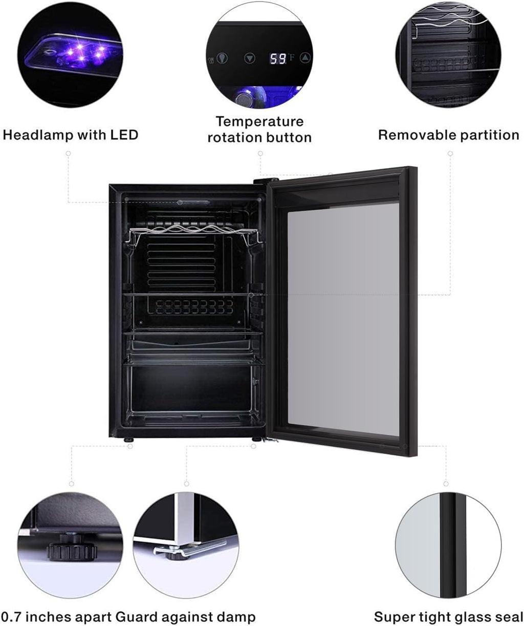 Antarctic Star 36 Bottle Wine Cooler/Cabinet BeverageRefrigerator Small Mini Wine Cellar Beer Soda Bar Fridge Quiet Operation Compressor Adjust Temperature Freestanding Black, 4.4 Cu. ft