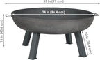 34-Inch Rustic Cast Iron Outdoor Raised Fire Pit Bowl with Handles - Oxidized Finish