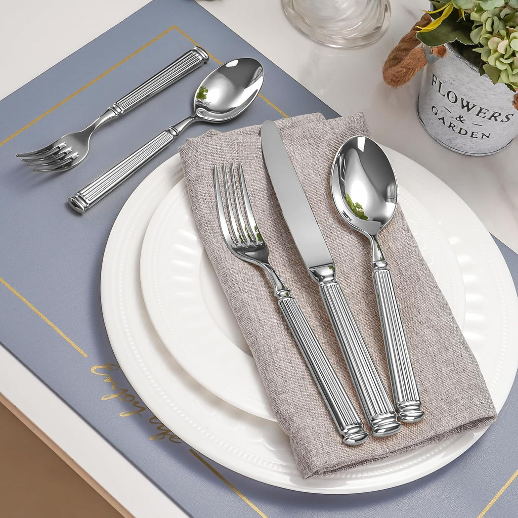 Imperium Roman Column Flatware Set - 18/8 Stainless Steel Vintage Embossed Cutlery Service for 6 - Onestopv