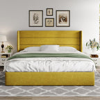 Allewie Queen Size Lift Up Storage Bed, Modern Wingback Headboard, Hydraulic Support, No Box Spring Needed, Light Beige