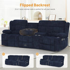 3 Seat Reclining Sofa with Storage Drawer USB Ports & Cup Holders Manual Couch