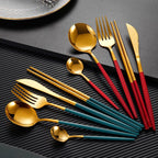 Nara Matte Black and Gold Cutlery Set - 18/8 Stainless Steel Modern Flatware Service for 5 - Onestopv