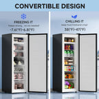 BANGSON Upright Freezer, 7.0 Cu.ft Stand Up Freezer, Convertible Upright Freezer/Refrigerator, Single Door for Kitchen,Garage, Office, Apartment, Silver