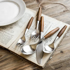 5-Piece Wood Handle Flatware Set - 304 Stainless Steel Japanese Style Cutlery Service for 5 - Onestopv