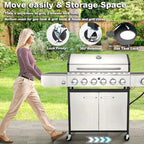 Upgraded 4 Burner BBQ Propane Gas Grill with Cast Iron Grates & Side Stove, 44,000 BTU Stainless Steel Burner Barbecue Grill for Patio, Camping, Outdoor Cooking MELLCOM
