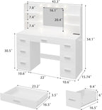 Vanity Desk with Mirror LED Lights and Power Outlet Makeup with 7 Drawers