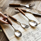 5-Piece Wood Handle Flatware Set - 304 Stainless Steel Japanese Style Cutlery Service for 5 - Onestopv