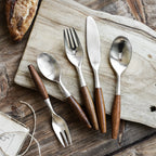 5-Piece Wood Handle Flatware Set - 304 Stainless Steel Japanese Style Cutlery Service for 5 - Onestopv