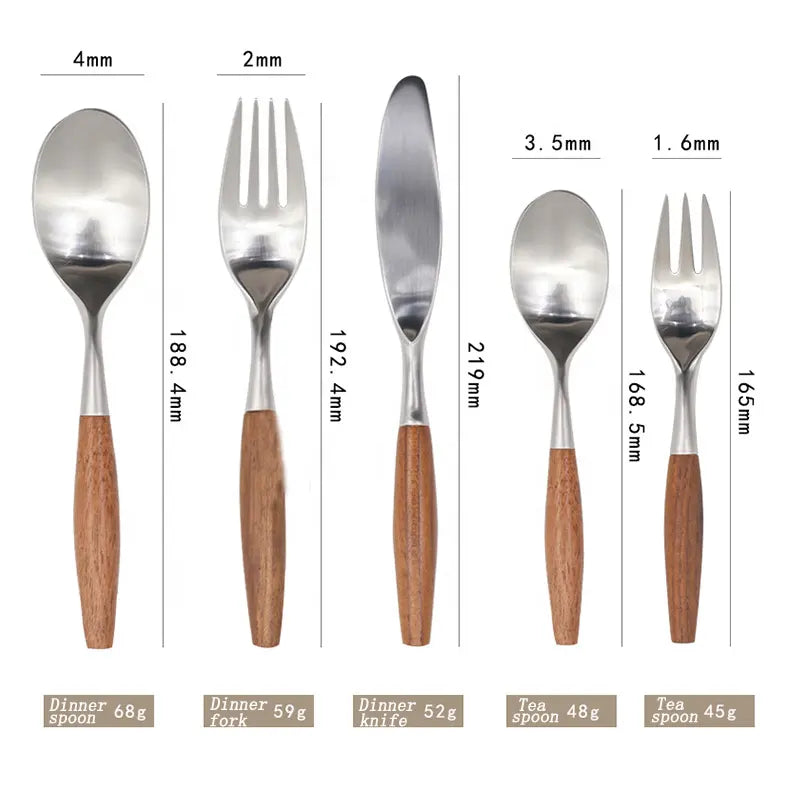 5-Piece Wood Handle Flatware Set - 304 Stainless Steel Japanese Style Cutlery Service for 5 - Onestopv