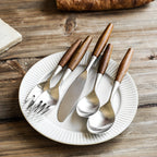 5-Piece Wood Handle Flatware Set - 304 Stainless Steel Japanese Style Cutlery Service for 5 - Onestopv