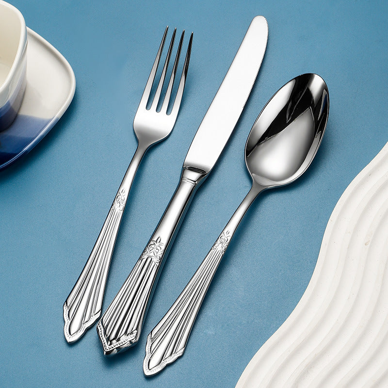 Baroque Silverware Set - 18/8 Stainless Steel Antique Detail Flatware Service for 4 - Onestopv