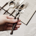 Vintage Walnut Wood Handle Flatware Set - 18/8 Stainless Steel Rustic Cutlery Service for 5 - Onestopv