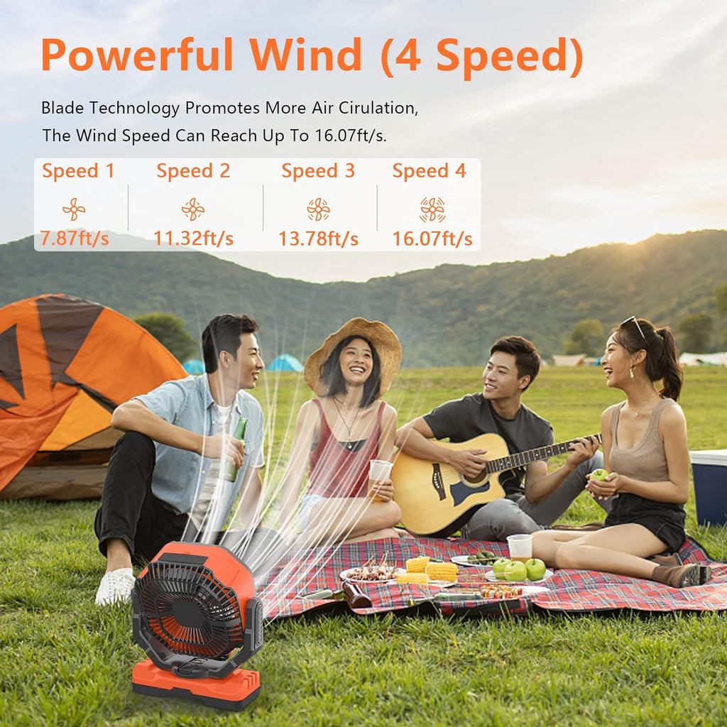 40,000mAh Battery Operated Fan, 13" Remote Camping Fan with LED Auto-Oscillating Rechargeable Fan Powerful Portable Desk Fan for Home, Camping, RV, Courtyard, Picnic, Emergency Power