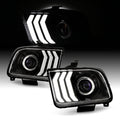 AKKON - Fits 2005-2009 Ford Mustang LED Tube DRL Parking Halogen Type Projector Black Headlights Pair Driver+Passenger